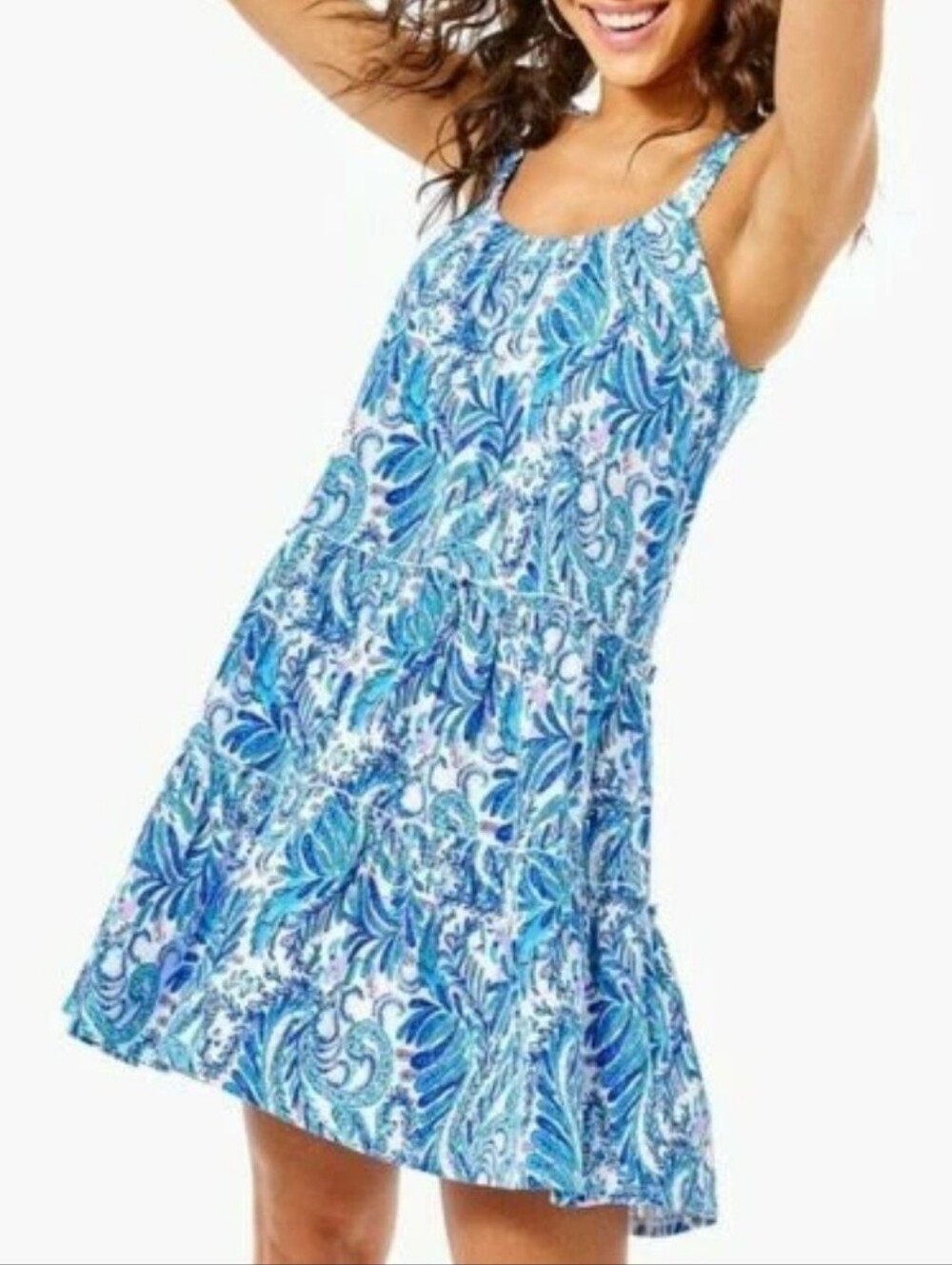 Lilly Pulitzer Loro Swing Dress Sleeveless Baha Blue Bird is the Word Womens M